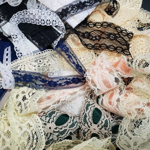 20-30 Yards of Assorted Lace,  Lace by the yard, lace scrap grab bag, lace for sewing, wedding decor, junk journals, trims, doll making, diy