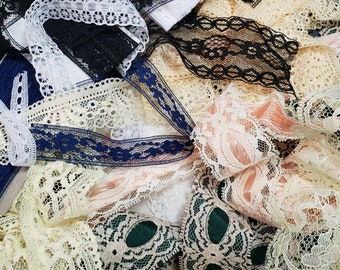 20-30 Yards of Assorted Lace,  Lace by the yard, lace scrap grab bag, lace for sewing, wedding decor, junk journals, trims, doll making, diy