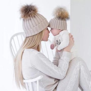 Matching Mom and Baby Beanies, Baby Pom Pom Beanies, Childrens Beanies, Matching Pom Pom Beanies, Personalized Pom Pom Beanies,Crochet Hat