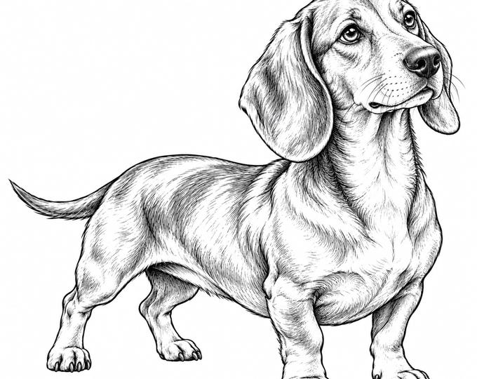Looking Up | Dachshund Pen & Ink Print | Black and White Dog Portrait | Digital Download
