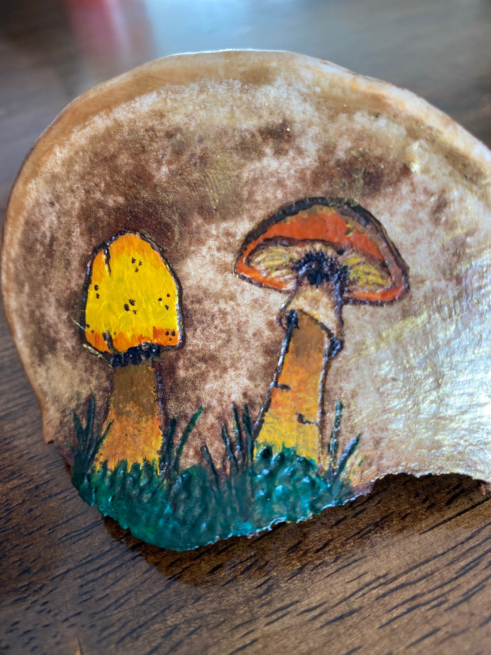 HandCarved Mushroom Handpainted Artist Conk Mushroom Art Etsy