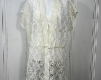 Vintage 60s 70s Beach Things Miami Lace Swim Cover Up Ivory Boho Made USA