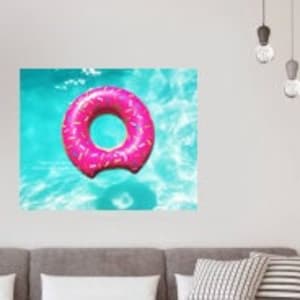 Giant Donut Pool Float Print - Wall Decor - Fine Art Photography Print - Blue, Teal, Pink, Fuscia, Aqua, Water, Modern, Contemporary, Pop