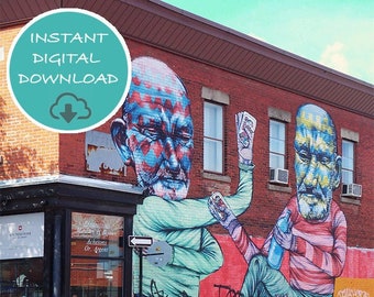 Digital Download - Montreal Street Art Photography - Mural Art Print, Graffiti, Playing Cards, Men, Poker, Mural Festival, Urban Street life