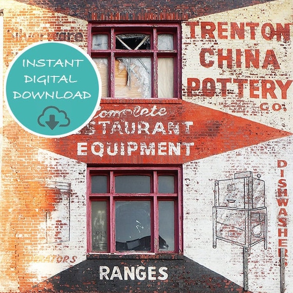 Digital Download Trenton China Pottery, Wall Decor, Fine Art Photography - Red, Pink, Brick, Industrial, Philadelphia, Advertising, Kitchen