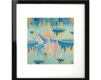 Art Print - Flying Girl with Unicorn (Free Falling No. 3) - Giclee artwork interior decoration