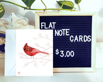 Cardinal Christmas Holiday Note Card - Art Print, Beautiful Red Illustration, Winter, Contemporary, Bird Print, Peaceful, Joy, Xmas Gift