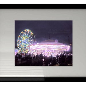 Night Carnival Carousel Photography Print - Neon, Rides, Fun Fair Art Wall Decor, Contemporary, Bright Light, Ferris Wheel, Modern, Urban
