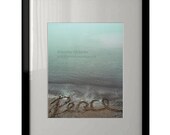 Beach Photography - Peace Sand Writing Wall Decor - Fine Art Photography Print, Neutral, Teal, Serene