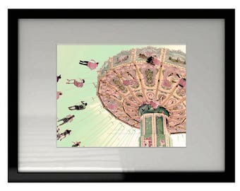Karneval Fotografie Druck - rosa, gelb, Petrol, Schaukel, Sommer, Kindergarten, Spielzimmer, Fahrten, Spaß Fair Art Wand-Dekor