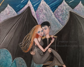 16x20" Original Oil Painting - Feyre & Rhysand, Acotar, Court of Thorns and Roses, Literary Characters Fantasy Book Art