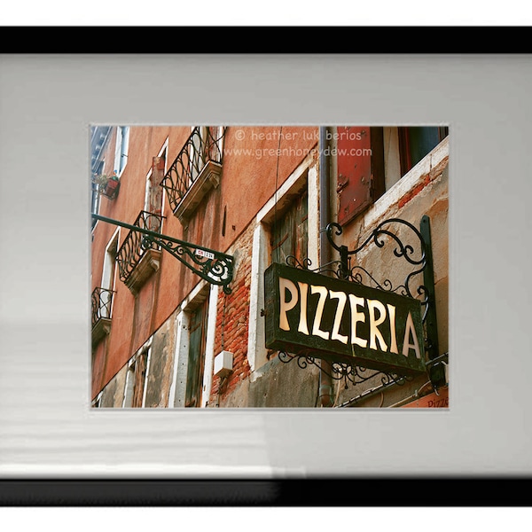 Pizzeria Sign Art Photography - Pizza Restaurant Bar Wall Decor - Photography Print - Urban Contemporary, Night Light, Italian Food, Italy