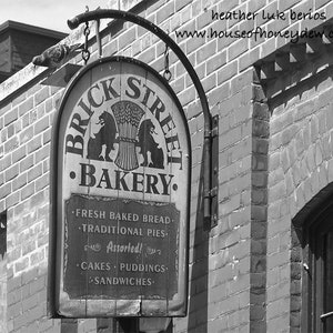 Toronto Wall Decor Brick Street Bakery Distillery District Fine Art Photography Print Red, Brick, Rustic Green Windows Shop Sign Antique image 3