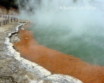 New Zealand Photography - Mud Pool - Rotorua - Wall Decor - Kiwi Fine Art Print, Orange, Green, Teal