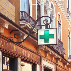 Venice Pharmacy Print Photography of a Green Farmacia Shop Sign in Venice, Italy image 2