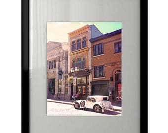 White Vintage Antique Car - Wall Decor - Fine Art Photography Print - Store Facade, Quebec City, European Charm