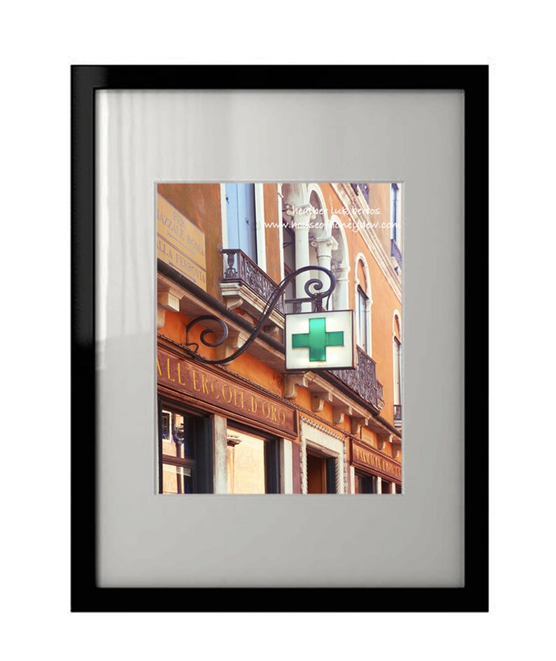 Venice Pharmacy Print Photography of a Green Farmacia Shop Sign in Venice, Italy image 1