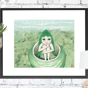 Green Honeydew Girl - Impression d’art, Beaux enfants, Fille, Illustration, Big Eyed, Magique, Fantaisiste, Conte de fées, Terre imaginaire