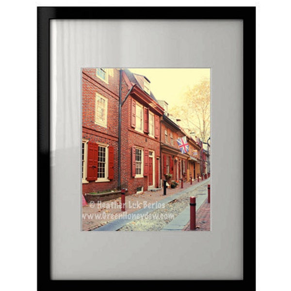 Elfreth's Alley - Wall Decor - Fine Art Photography Print - Red Brick Houses, Yellow, Philadelphia