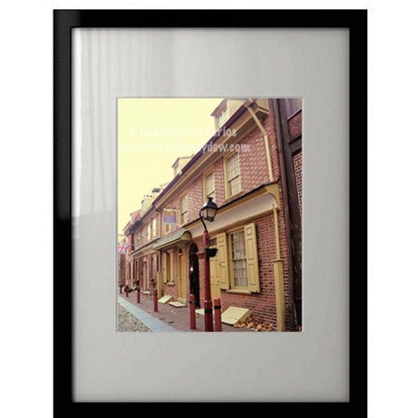 Elfreth's Alley - Wall Decor - Fine Art Photography Print - Red Brick Houses, Yellow, Philadelphia