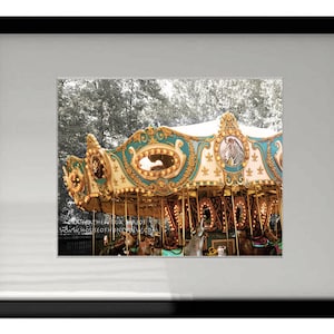 Karneval Karussell Fotografie Druck - Petrol, blau, Creme, Sommer, Kindergarten, Spielzimmer, Fahrten, Spaß Messe Kunst Wand-Dekor, Spielplatz, Kinder