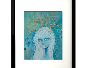 Art Print - White Hair Reindeer (Portraits of the Magical No. 10) - Giclee artwork interior decoration