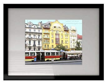 Prague Czechia Print - Romantic Red Tram Street Car Photography at Grand Hotel Europa Photography
