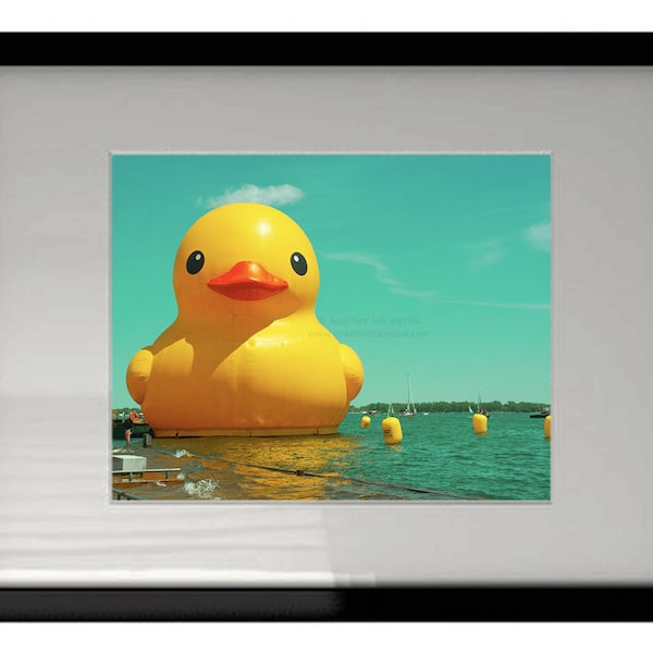 Giant Rubber Duck Print - Wall Decor - Fine Art Photography Print - Blue, Teal, Aqua, Water, White, Yellow, Modern, Contemporary
