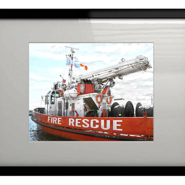 Fire Rescue Boat Photography - Emergency Responder Marine Water - Lyon MacKenzie Wall Decor Fine Art Print, Firefighter,