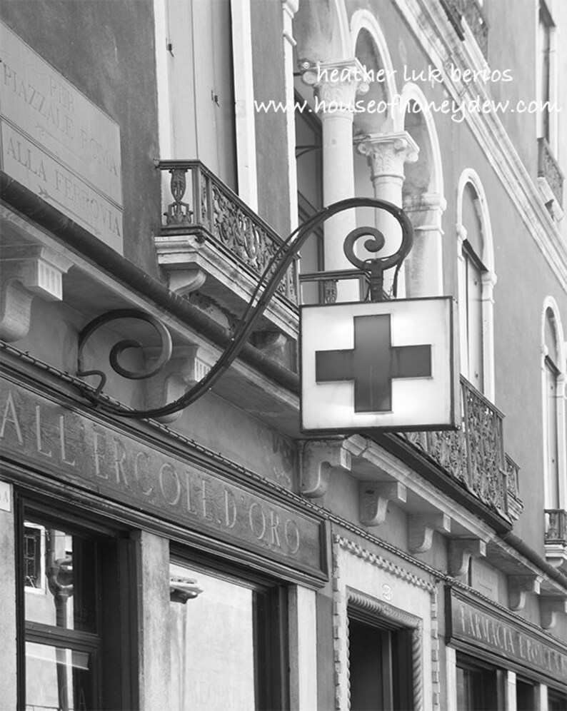 Venice Pharmacy Print Photography of a Green Farmacia Shop Sign in Venice, Italy image 4