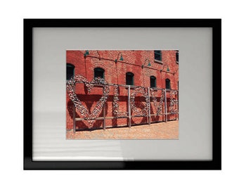 Toronto Love - Wall Decor - Fine Art Photography Print - Red, Brick, Rustic, Iron Locks, Heart Sign, Distillery District