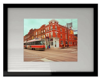 Toronto Street Photography Print - Wall Decor of Downtown Toronto Ontario Canada with a Red TTC Streetcar