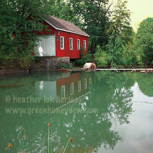 Morningstar Mill Canada Photography Decew Falls Nature Wall Decor Canadian Fine Art Print, Green, Red, House, Teal image 2