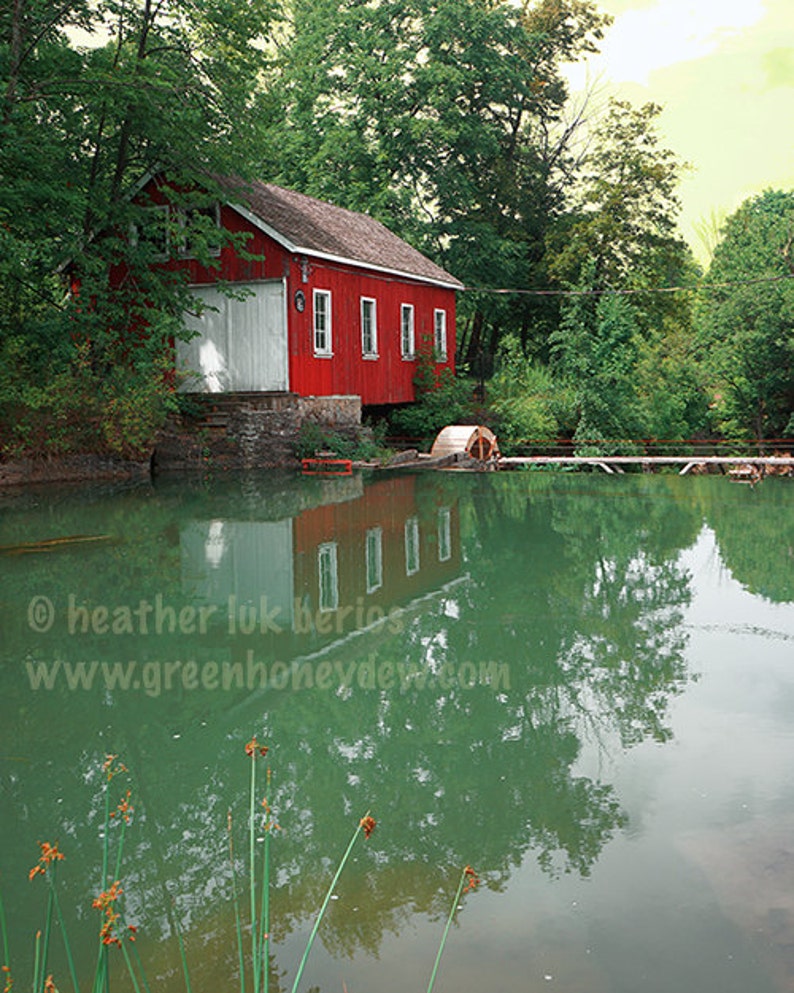 Morningstar Mill Canada Photography Decew Falls Nature Wall Decor Canadian Fine Art Print, Green, Red, House, Teal image 2