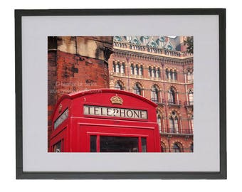 London Photography - Fine Art Print, England St Pancras Kings Cross Station Red Telephone Phone Box Historic