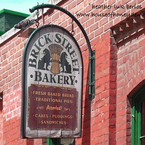 Toronto Wall Decor Brick Street Bakery Distillery District Fine Art Photography Print Red, Brick, Rustic Green Windows Shop Sign Antique image 2