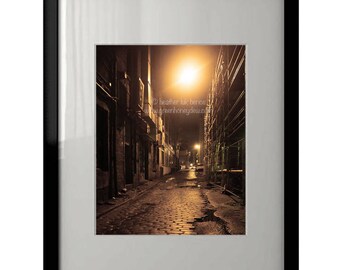 Glasgow Night Photography - Wall Decor - Fine Art Photography Print - Dark Alleyway, Nightime, Scotland, Light