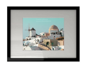 Santorini Windmill Print - Beautiful Photography of Greek White Houses in Greece