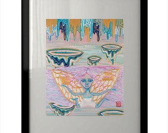 Art Print - Butterfly Flying Girl - Giclee artwork interior decoration