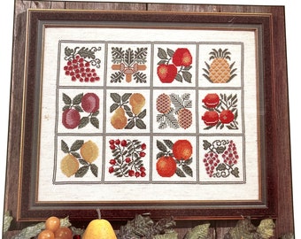 Vintage Prairie Schooler cross stitch pattern No. 37 Holiday Harvest dated 1992, fruit themed counted cross stitch pattern