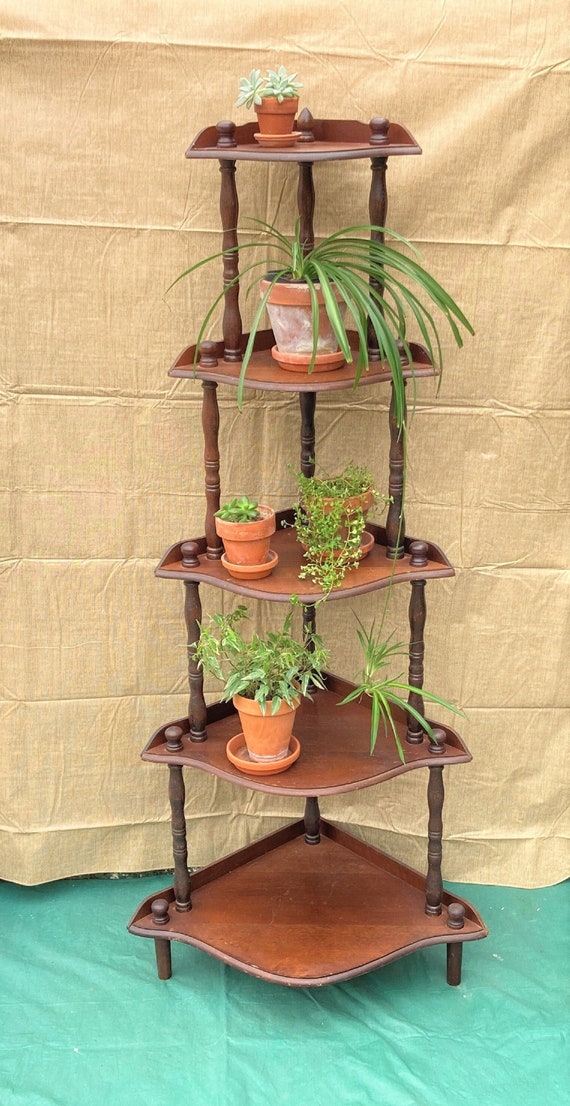 Vintage 5 Tier Standing Corner Floor Shelves Spindled Floor Etsy