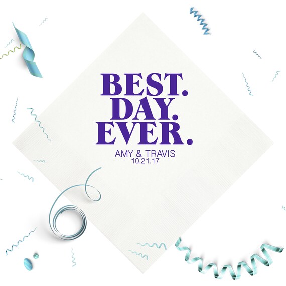 Best Day Ever Theme Wedding Napkins Custom Napkins Bar Etsy