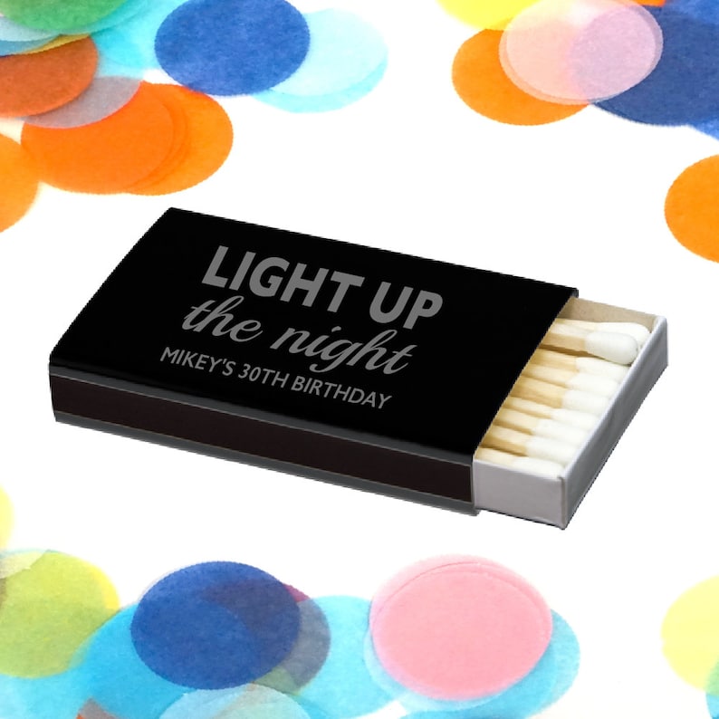 Matches Personalized Favors Personalized Matches Matches for Sparklers Fun 30th Birthday Party Birthday Matches Light Up the Night