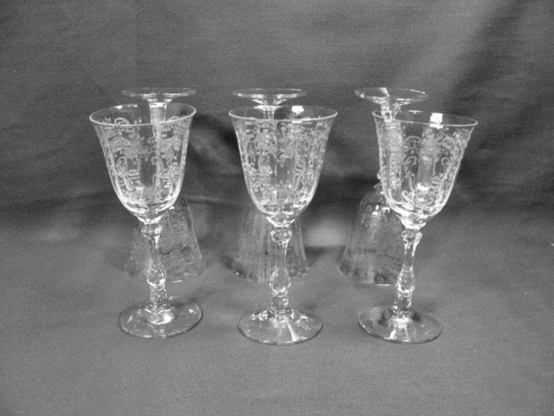 Fostoria Meadow Rose Wine Glass Etched Elegant Glass Etsy