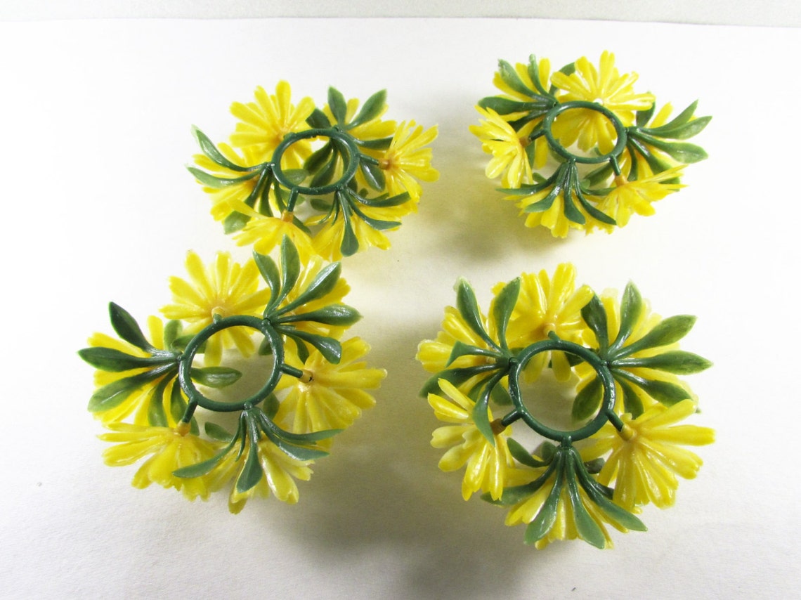 Yellow Flower Taper Candle Rings Plastic Floral Arrangement Etsy