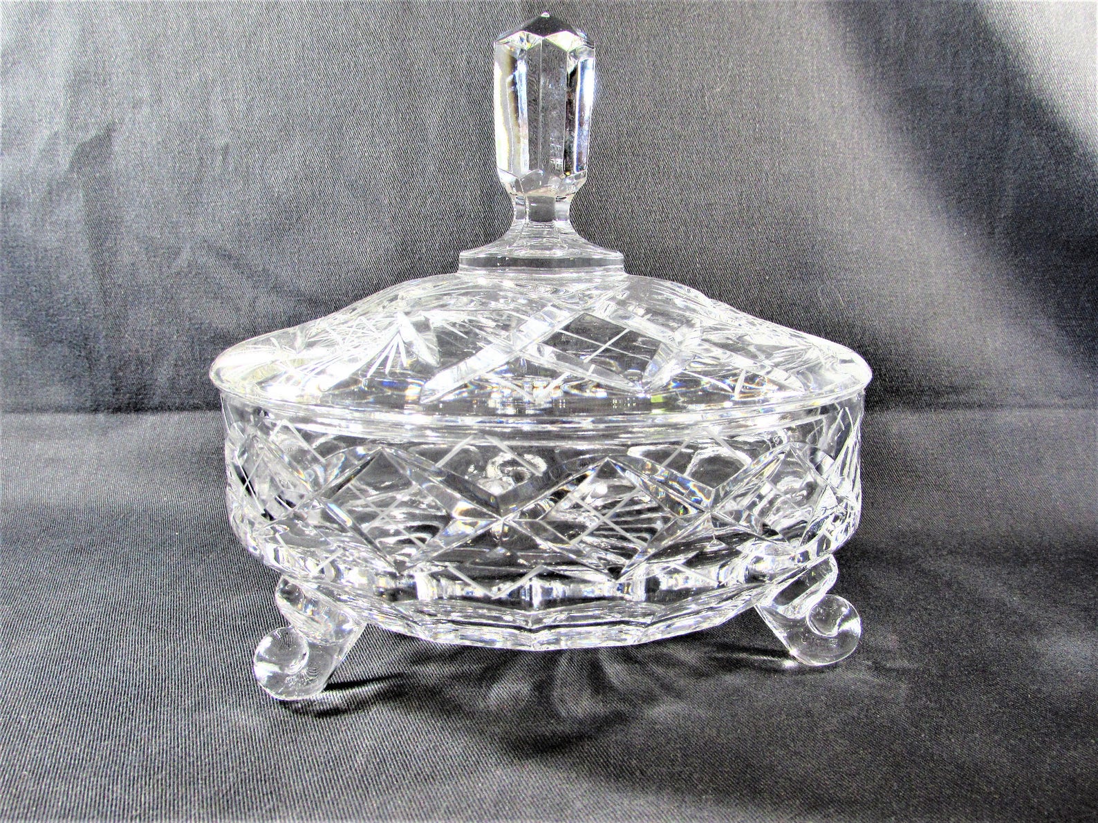 Crystal Candy Dish With Lid Hobstars Pinwheels Three Footed Etsy