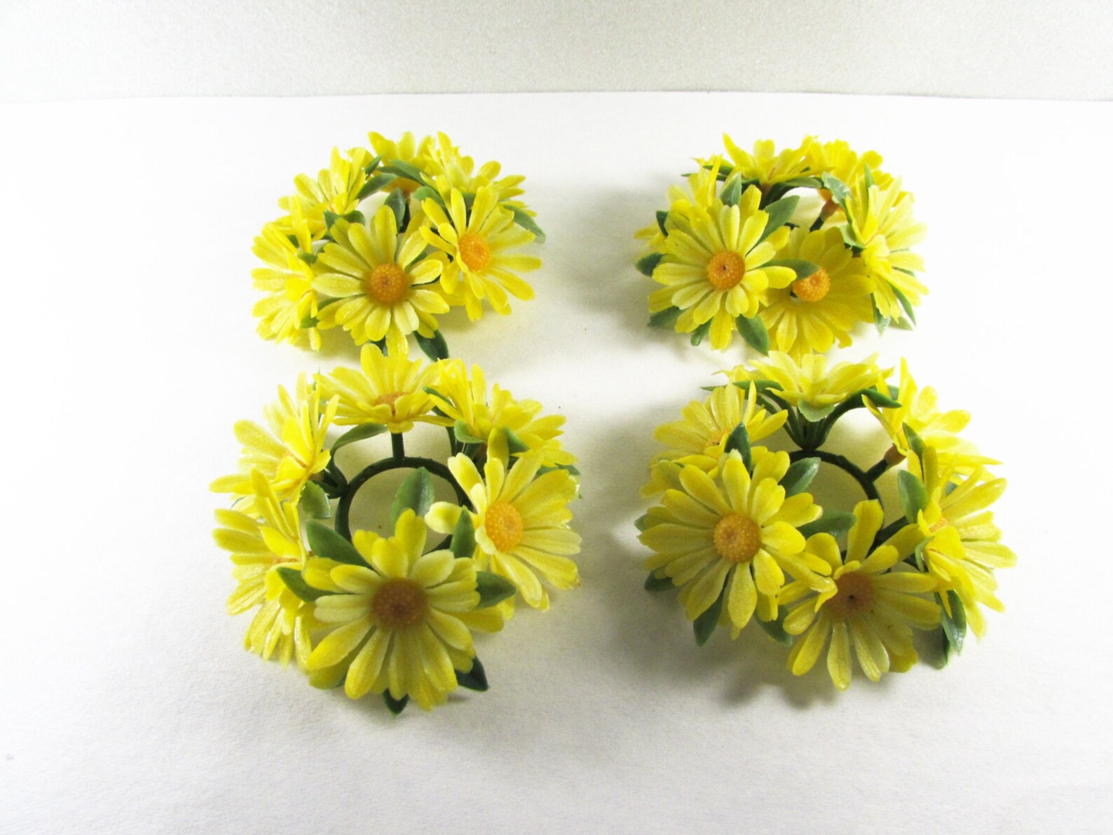 Yellow Flower Taper Candle Rings Plastic Floral Arrangement Etsy