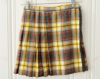 60s Vintage All Time Togs Plaid Tartan Mini Wrap Skirt w Fringe Small