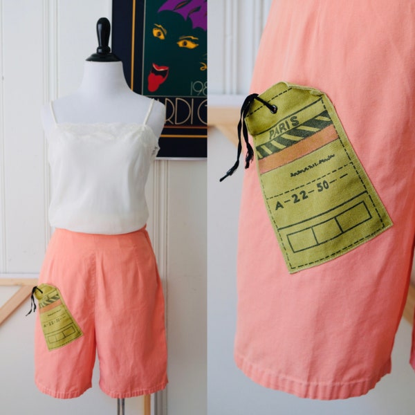 60s Vintage Peach High Waisted Shorts with Paris Pocket 24" Waist Size 0 - 2