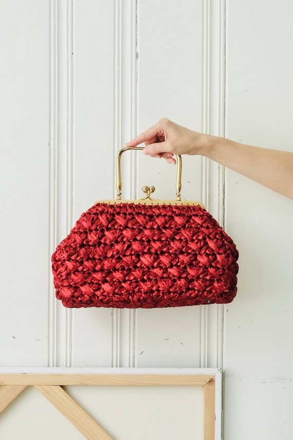 60s Ritter Made In Italy Red Raffia Weave Handbag 